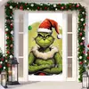 Cubierta de Puerta Decoración de Dibujos Animados del Grinch Cubierta de Puerta Navideña Monstruo Verde Grinch Tela Colgante Tapiz Fondo de Cubierta de Puerta
