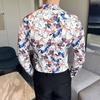 Camisa de manga larga con solapa para hombre, nueva, sin planchado, de principios de otoño, moderna, con estampado digital, informal, ajustada, 2937