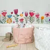 Adesivo de Parede Rodapé com Flores Silvestres Coloridas para Quarto de Bebê Mesinha de Cabeceira Crianças Flores e Plantas Coloridas Adesivos Decorativos Autoadesivos à Prova d'Água