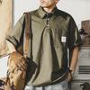 Polo de manga corta estilo americano, lavado vintage pesado, para hombre, de verano, de marca de moda, holgado, estilo japonés, de algodón puro, para hombre.