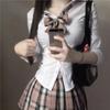 Conjunto Feminino de Verão Uniforme JK Doce e Picante Cintura Marcada Puro Desejo Emagrecedor Senhora Camisa de Manga Curta Conjunto de Saia Curta Aroma de Pêssego Branco