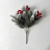 Ramo de ramas artificiales de pino transfronterizo, guirnalda de vid para manualidades navideñas con plantas verdes, agujas de pino navideñas, decoraciones de ramas con frutos rojos y bayas