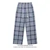 Pantalones Casuales de Cuadros de Pierna Ancha con Cordón Estilo Retro Americano Kuajing para Hombres y Mujeres, Pantalones Deportivos Originales Nuevos de Cuadros de Otoño