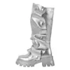 Botas de Mujer Tallas Grandes Transfronterizas, Tallas 36-46, Botas de Montar Naranja Metálico, Cómodo Forro de Lycra, Botas Largas de Comercio Exterior de 6 cm de Altura