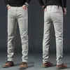 Jeans caqui de alta gama italianos para hombre, nuevos pantalones largos casuales de corte slim para primavera y otoño 2026, pantalones cropped