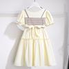 Vestido de moda feminina verão novo infantil manga curta listrado verão estilo universitário menina estilo chanel vestido de princesa