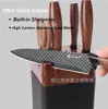 Juego de cuchillos de cocina de acero inoxidable de siete piezas, cuchillo para rebanar afilado, cuchillo de chef, juego completo de cuchillos, soporte para cuchillos con veta de madera, juego de cuchillos de cocina