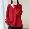 Suéter de Punto Nuevo para Mujer Otoño/Invierno 2026 de Lana Pura con Cuello en V, Mangas Largas, Puños Bordados y Cordón de Lana
