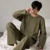 Pijama para hombre para primavera y otoño, de manga larga, 100% algodón, conjunto de cuello redondo, estilo de otoño e invierno para hombre, nuevo modelo 2026, ropa de casa ligera para adolescentes