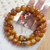 Pulseira de Raiz de Bodhi com Duplo Círculo dos Doze Signos do Zodíaco para Homens e Mulheres, Contas de Oração de Semente de Bodhi Carbonizado, Pulseira de Contas de Oração de Mão