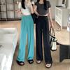 Pantalones de cintura alta holgados de color liso para mujer, estilo coreano, estilo informal, de pierna ancha, estilo vertical, para verano de 2024
