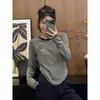 Blusa de Manga Longa com Cor Contrastante para Mulheres Plus Size, Nova Coleção Outono/Inverno 2025, Loose, Modeladora, Ombro Regular, Camiseta Básica