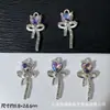 Pingente de Coração Rosa com Rosa Cravejada de Strass Laço de Fita Pingente Acessórios para Pulseira de Miçangas DIY Brincos Colar