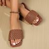 Pantuflas tejidas de media caña para mujer, verano, comercio exterior, 2023, nuevo estilo coreano, versátiles, suela suave, cómodas, sandalias planas, zapatos de playa