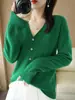 Comercio Exterior Transfronterizo Primavera Otoño Holgado Talla Grande Cuello en V Ropa Exterior Manga Larga Suéter Cárdigan Tejido Mujer Color Sólido Top Mujer Delgado
