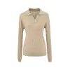 Blusa de tricô casual estilo francês com lapela e detalhes vazados para mulheres, camisa básica de manga longa slim fit para o início do outono, camiseta, suéter de camada interna