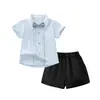 Camisa plisada para niño pantalones cortos negros para niño conjunto de manga corta para bebé primer cumpleaños verano corbata de moño de caballero ropa formal