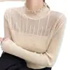 Suéter de encaje de cuello alto medio coreano para mujer, tejido base para otoño e invierno 2025, look adelgazante, top de punto interior