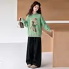 Conjunto de Primavera para Niñas 2026 Nuevo Elegante para Bebés Estilo Coreano Encaje Flor Manga Larga Pantalones de Pierna Ancha Conjunto de Dos Piezas