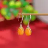 Pendientes de Gota de Agua de Jade Transparente Ámbar de Plata de Ley S925 de Yuebao Jewelry Estilo Chino Nuevo Pendientes Delicados Artísticos de Nicho