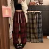 Pantalones Cuadros Vintage para Mujer, Estilo Coreano Primavera y Otoño, Holgados Casuales de Cintura Alta, Adelgazantes, Pequeños, Pierna Ancha