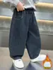 Ropa de Otoño e Invierno para Niños Estampado de Dibujos Animados Jeans con Felpa Pantalones Casuales Sueltos de una Pieza para Niños Pantalones de Bebé Comercio Exterior
