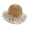 Sombrero de Paja para Niña con Flores, Estilo Dulce y Lindo, Sombrero de Sol para Niñas de Primavera y Verano, Sombrero de Pescador de Ala Ancha con Encaje de Princesa para Bebé