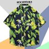 Camisa de Manga Corta de Seda Helada de Verano para Hombre, Camisa Floral Playera de Tendencia Nacional Hawaiana, Camisa Versátil de Estilo Hong Kong Holgado Japonés para Hombre