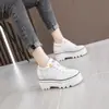 Zapatos Casuales de Cuero para Mujer con Plataforma Interior de Caña Alta Blancos Nuevos Zapatos Versátiles de Suela Gruesa para Primavera y Verano 2023