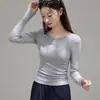 Camiseta básica de manga larga Yousilk versátil para mujer, otoño, cuello redondo, hombro normal, top capa base, 260 g