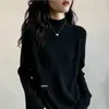 Conjunto de primavera y otoño para mujeres de talla grande: adelgazante, holgado, grueso, cuello alto medio, suéter de punto acanalado, top de punto casual