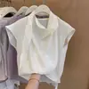 Camisa sin mangas de acetato anudada estilo francés para mujer, Nuevo diseño Verano 2026, Blusa plisada con mangas acampanadas de Tencel