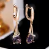 Pendientes de gota de circonita púrpura superventas transfronterizos, pendientes con incrustaciones de diamantes de circonita púrpura en forma de pera, pendientes de mujer de lujo ligero al por mayor