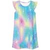 Pijama Feminino Casual Doce com Mangas Volantes, Estampa Digital 3D Gradiente Arco-Íris Aurora Estrela Iridescente, Estilo Europeu e Americano, Transfronteiriço