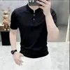 Camisa Polo de Manga Corta para Hombre de Comercio Exterior Transfronterizo, Nueva Camiseta Casual Perforada de Manga Media con Cuello Mao para Hombre Estilo Chino, Color Sólido
