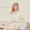 Pijama Feminino Personalizado Primavera 2024 com Gola Babado de Renda, Estilo Francês Fino Seda Imitada Roupa de Dormir Feminina