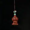 Pingente Chaveiro de Buda Versão Q Fofo Feito de Sândalo, Ornamento de Madeira Criativo para Homens e Mulheres