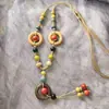 Novo Colar Étnico Retro Colorido de Contas Estilo Chinês Cerâmica Siciliana Corda Trançada Pingente de Nicho Acessórios Zen de Alta Qualidade