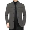 Nueva chaqueta de lana para hombre 2026, abrigo casual de negocios para mediana edad con cuello alto, estilo papá otoño e invierno, forrada de polar para abrigar