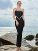 Vestido de Festa de Estilo Novo Europeu e Americano Cross-Border Celebridade Luxo Leve Vestido Longo com Pedrarias Strass Alça Ajustável Bodycon Slim Fit para Mulheres