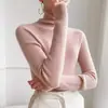 Otoño Nuevo Suéter de Punto Rojo con Pelo de Mujer Cuello Alto Ropa Interior de Punto para Mujer Top de Punto Ajustado Estilo Occidental