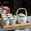 Xinmingxuan Cerámica Azul y Blanca Vintage con Filtro Juego de Té Doméstico Juego de Té Tetera de Porcelana Taza de Té Tetera de Cola Juego de Té