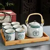 Juego de Té para el Hogar de Porcelana Azul y Blanca Retro con Filtro Tetera Cerámica Tazas de Té Olla con Asa Juego de Té