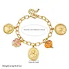 Conjunto de Corrente com Pingente Redondo Banhado a Ouro Vintage de Luxo Leve Transfronteiriço com Cruz de Moeda e Retrato em Relevo