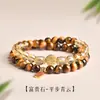 Pulsera de Múltiples Círculos de Citrino Natural y Ojo de Tigre Dorado para Mujer, Pulsera de Cristal Apilable de Lujo Ligero Regalo para Hombres