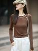 Camiseta Básica de Cuello Redondo Ajustada Adelgazante para Mujer, Manga Larga de Otoño e Invierno, Versátil Tejida Adelgazante al por Mayor