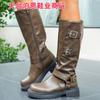 Botas de Invierno y Otoño Talla Grande con Cremallera Lateral Punta Redonda para Mujer Hasta la Pantorrilla Botas de Cuero Tricolor Moda Estilo Europeo y Americano Tacón Bajo