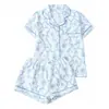 Europa 2026 Verano Conjunto de Pijama de Burbuja Crepé para Mujer Manga Corta Simple Azul Ropa de Casa Venta Directa de Fábrica