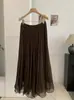 KEKEZOON Elegante Falda Larga Plisada Texturizada con Rayas Verticales para Mujer, Otoño con Caída, Cintura Elástica, Tendencia 8746