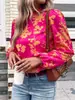 Nova Camisa Moda Europeia e Americana Amazon Transfronteiriça Estampada de Manga Longa Elegante e Elegante de Corte Amplo para o Trabalho